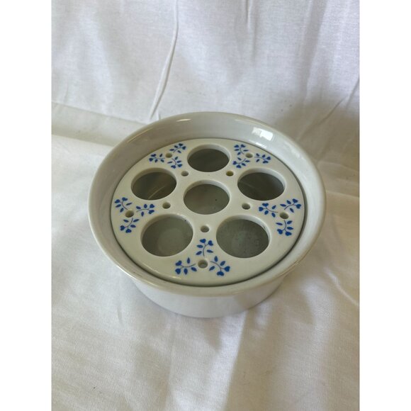 Vintage Ceramic Floral Flower Frog Vase Insert White & Blue Design - Picture 1 of 2